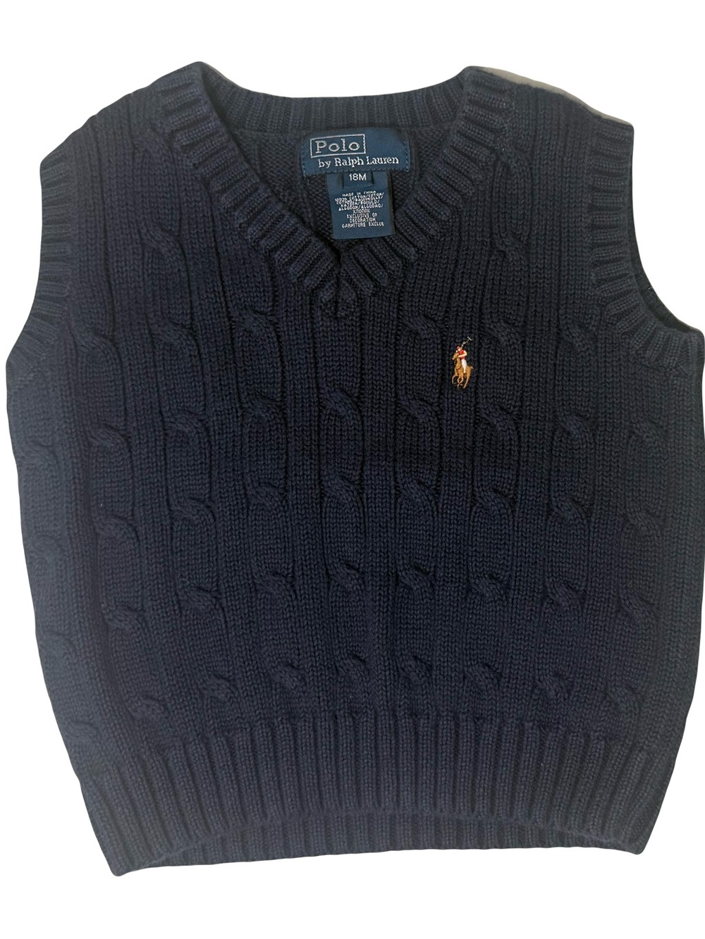 Polo by Ralph Lauren Navy Cable-Knit V-Neck Sweater Vest with Embroidered Pony